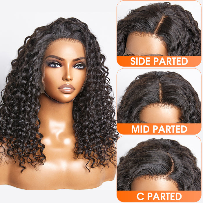 Glueless 3D Cap Pre-bleached Deep Curly 13x4 Transparent Lace Front Wig 150% Density