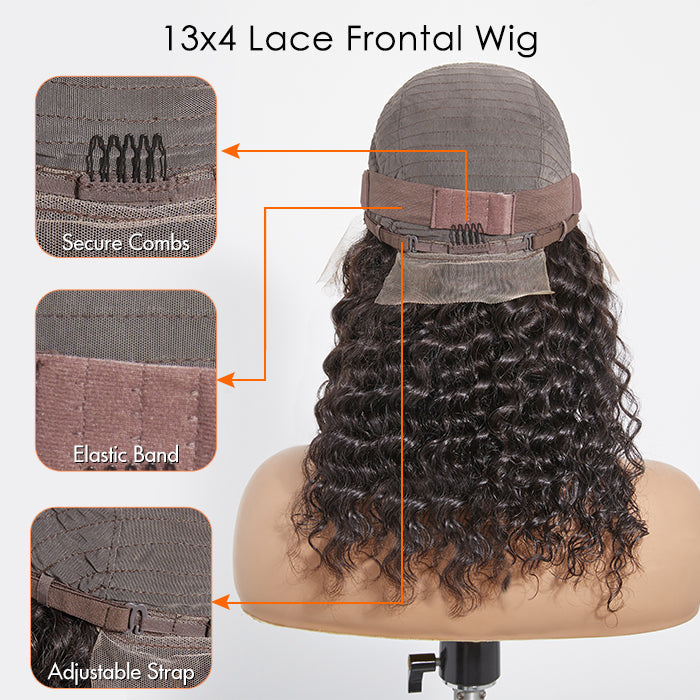 Glueless 3D Cap Pre-bleached Deep Curly 13x4 Transparent Lace Front Wig 150% Density